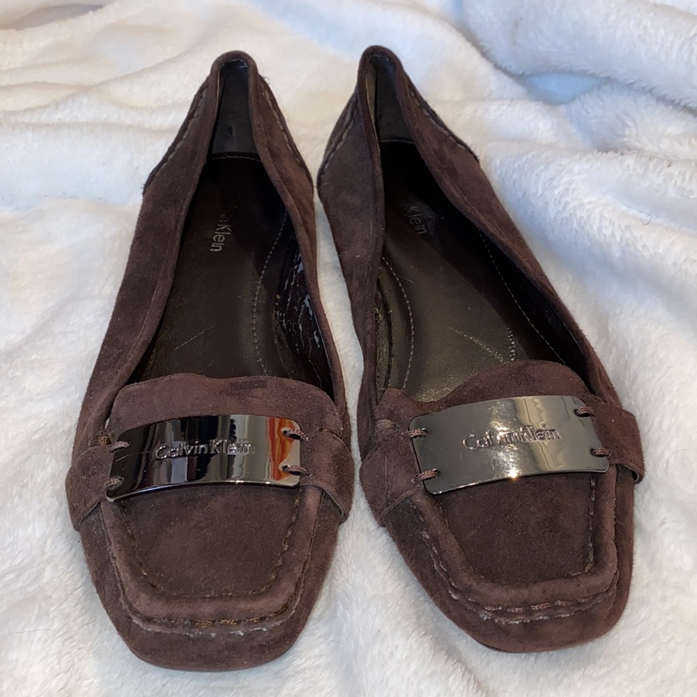 Women’s Calvin Klein women’s brown suede flats shoes, sz 7 - Picture 1 of 14